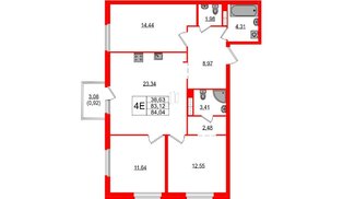 Квартира в ЖК Максималист, 3 комнатная, 84.04 м², 7 этаж