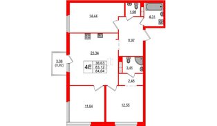 Квартира в ЖК Максималист, 3 комнатная, 84.04 м², 13 этаж