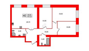 Квартира в ЖК Листва, 3 комнатная, 104.2 м², 2 этаж