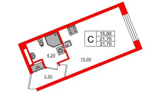 Квартира в ЖК «Пулково Лейк», студия, 21.7 м², 3 этаж