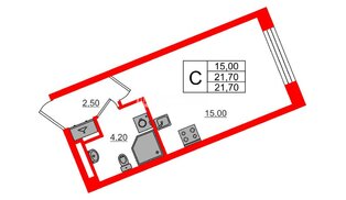 Квартира в ЖК «Пулково Лейк», студия, 21.7 м², 3 этаж