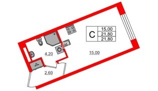 Квартира в ЖК «Пулково Лейк», студия, 21.8 м², 2 этаж