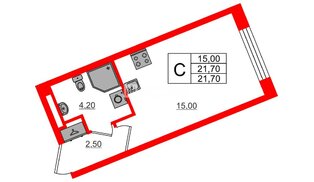 Квартира в ЖК «Пулково Лейк», студия, 21.7 м², 3 этаж