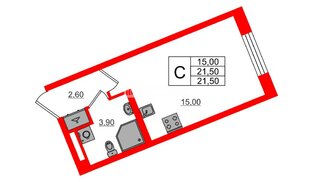Квартира в ЖК «Пулково Лейк», студия, 21.5 м², 2 этаж