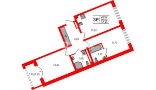 Квартира в ЖК «Пулково Lake», 2 комнатная, 57.9 м², 4 этаж