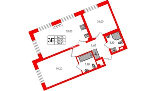 Квартира в ЖК «Пулково Lake», 2 комнатная, 56.5 м², 4 этаж