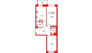 Квартира в ЖК Стороны Света, 2 комнатная, 53.6 м², 2 этаж