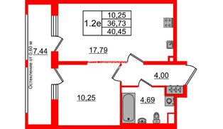 Квартира в ЖК «Город звёзд», 1 комнатная, 36.73 м², 1 этаж