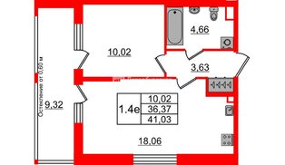 Квартира в ЖК «Город звёзд», 1 комнатная, 36.37 м², 1 этаж