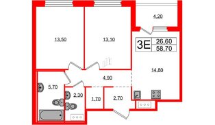Квартира в ЖК «Литера», 2 комнатная, 58.7 м², 8 этаж