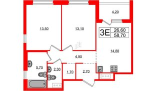 Квартира в ЖК «Литера», 2 комнатная, 58.7 м², 12 этаж