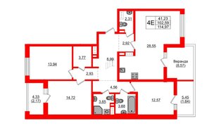 Квартира в ЖК «БФА в Озерках», 3 комнатная, 114.97 м², 7 этаж