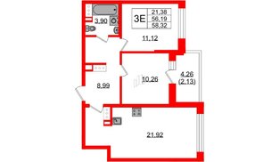 Квартира в ЖК «БФА в Озерках», 2 комнатная, 58.32 м², 6 этаж