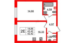 Квартира в ЖК «БФА в Озерках», 1 комнатная, 42.42 м², 1 этаж