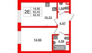 Квартира в ЖК «БФА в Озерках», 1 комнатная, 42.42 м², 1 этаж