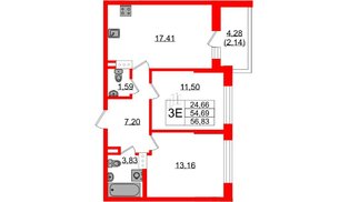 Квартира в ЖК «БФА в Озерках», 2 комнатная, 56.83 м², 6 этаж