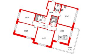 Квартира в ЖК «БФА в Озерках», 4 комнатная, 119.59 м², 5 этаж