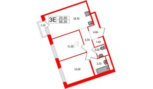 Квартира в ЖК «Литера», 2 комнатная, 56.3 м², 8 этаж