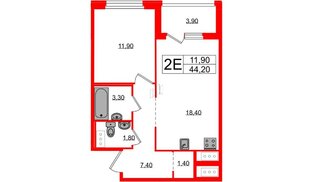 Квартира в ЖК «Литера», 1 комнатная, 44.2 м², 8 этаж