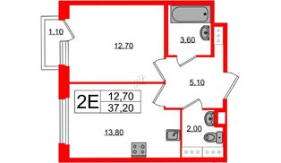 Квартира в ЖК «Литера», 1 комнатная, 37.2 м², 8 этаж
