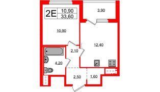 Квартира в ЖК «Литера», 1 комнатная, 33.6 м², 11 этаж