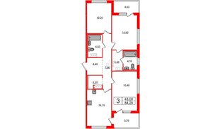 Квартира в ЖК «Литера», 3 комнатная, 84.2 м², 11 этаж