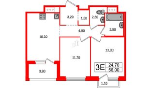 Квартира в ЖК «Литера», 2 комнатная, 56 м², 8 этаж