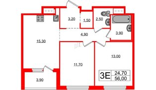 Квартира в ЖК «Литера», 2 комнатная, 56 м², 9 этаж