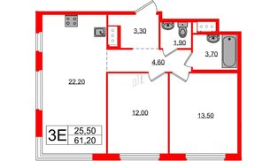 Квартира в ЖК «Литера», 2 комнатная, 61.2 м², 9 этаж