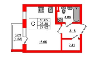 Квартира в ЖК «Новая история», студия, 27.82 м², 2 этаж