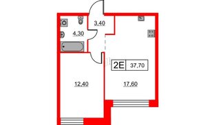 Квартира в ЖК Шкиперский, 19, 1 комнатная, 37.7 м², 2 этаж