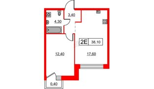 Квартира в ЖК Шкиперский, 19, 1 комнатная, 38.1 м², 11 этаж
