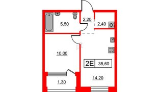 Квартира в ЖК Шкиперский, 19, 1 комнатная, 35.6 м², 6 этаж