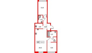 Квартира в ЖК Шкиперский, 19, 2 комнатная, 70.1 м², 1 этаж