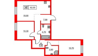 Квартира в ЖК Шкиперский, 19, 2 комнатная, 62 м², 1 этаж