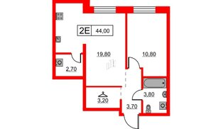 Квартира в ЖК Шкиперский, 19, 1 комнатная, 44 м², 1 этаж