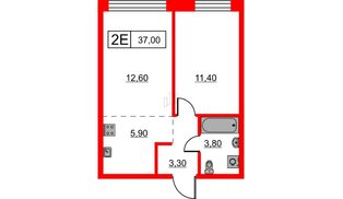 Квартира в ЖК Шкиперский, 19, 1 комнатная, 37 м², 1 этаж