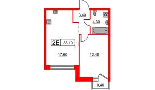 Квартира в ЖК Шкиперский, 19, 1 комнатная, 38.1 м², 9 этаж