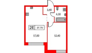 Квартира в ЖК Шкиперский, 19, 1 комнатная, 37.7 м², 12 этаж