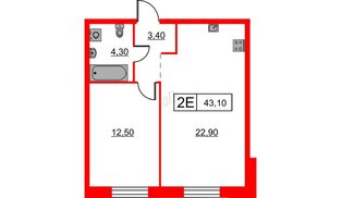 Квартира в ЖК Шкиперский, 19, 1 комнатная, 43.1 м², 12 этаж