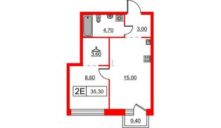 Квартира в ЖК Шкиперский, 19, 1 комнатная, 35.3 м², 10 этаж