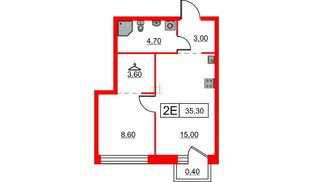 Квартира в ЖК Шкиперский, 19, 1 комнатная, 35.3 м², 12 этаж