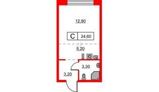 Квартира в ЖК Шкиперский, 19, студия, 24.6 м², 2 этаж