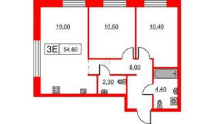 Квартира в ЖК Шкиперский, 19, 2 комнатная, 54.6 м², 4 этаж