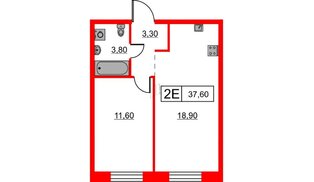 Квартира в ЖК Шкиперский, 19, 1 комнатная, 37.6 м², 3 этаж