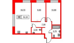 Квартира в ЖК Шкиперский, 19, 2 комнатная, 52.2 м², 1 этаж