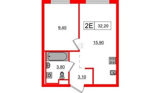 Квартира в ЖК Заречный парк, 1 комнатная, 32.2 м², 20 этаж