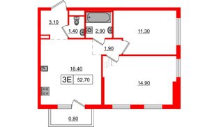 Квартира в ЖК Заречный парк, 2 комнатная, 52.7 м², 11 этаж