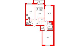 Квартира в ЖК «Кинопарк», 3 комнатная, 76.97 м², 3 этаж