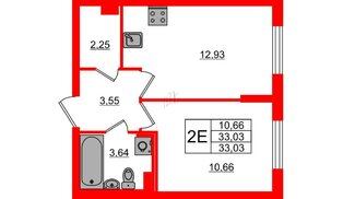 Квартира в ЖК Кинопарк, 1 комнатная, 33.03 м², 1 этаж